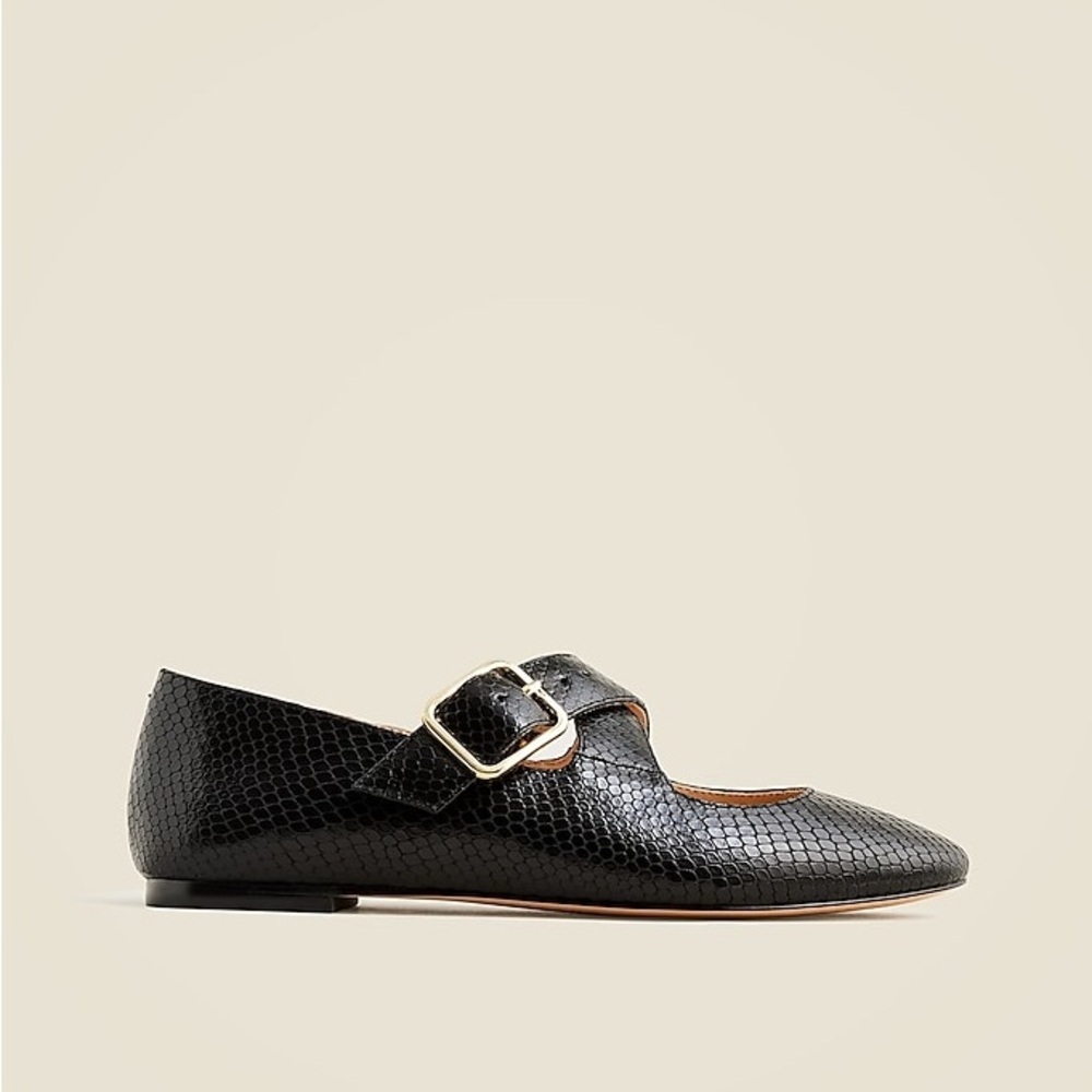 J. Crew Logan Mary Jane ballet flats in black snake-embossed Italian leather - Picture 2 of 10